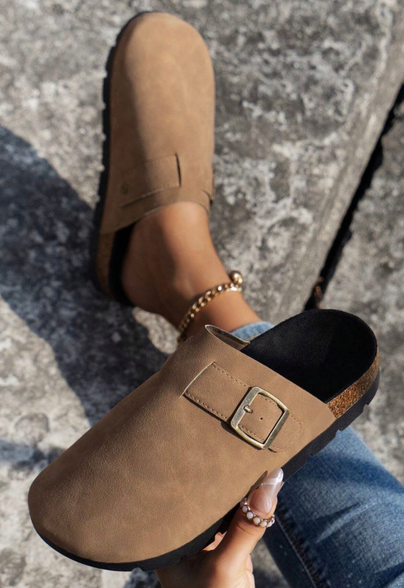 MLPS Beige Brushed Slip On Comfort Shoe with Buckle