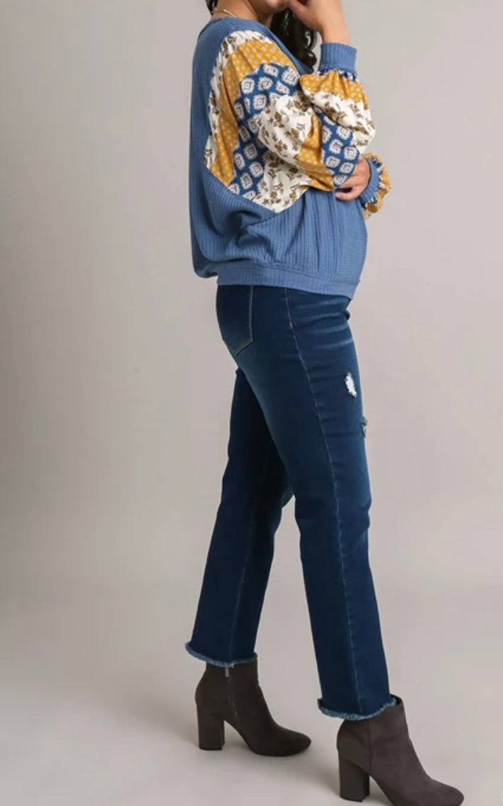 Umgee Bandana Dolman Sleeve Waffle Weave Top