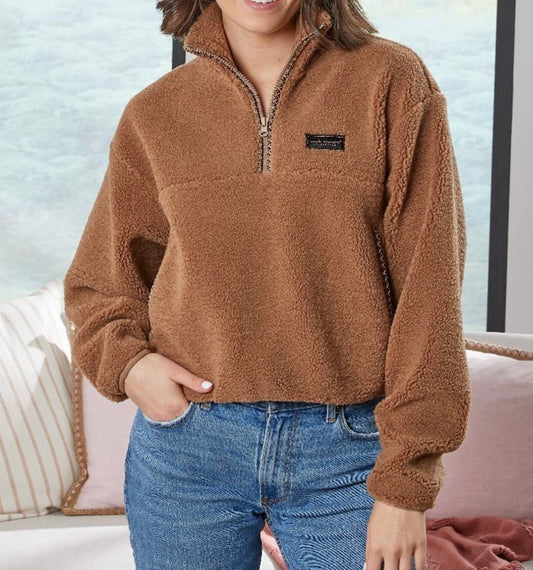 SS Cropped Half Zip Sherpa with Accent Stitching