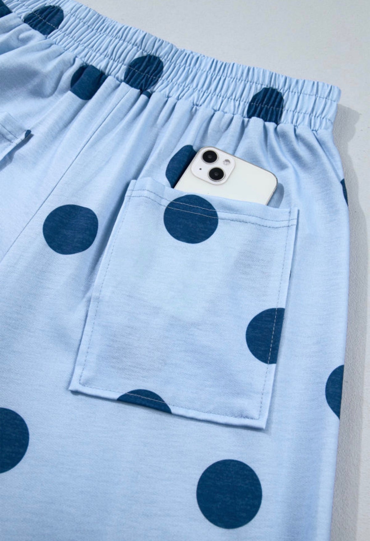 MLBP Blue Polka Dot Wide Leg Comfy Pants with Square Pockets and Elastic Waist