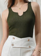 Ribbed knit cami tank with notched neckline in beige, featuring sleeveless design and fitted style from Ivy's Gifts & Boutique.