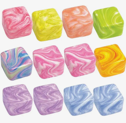 Colorful Toy8 Swirled Colored Squishy Cube from Ivy's Gifts & Boutique, featuring a soft, squishy texture with vibrant swirled colors.