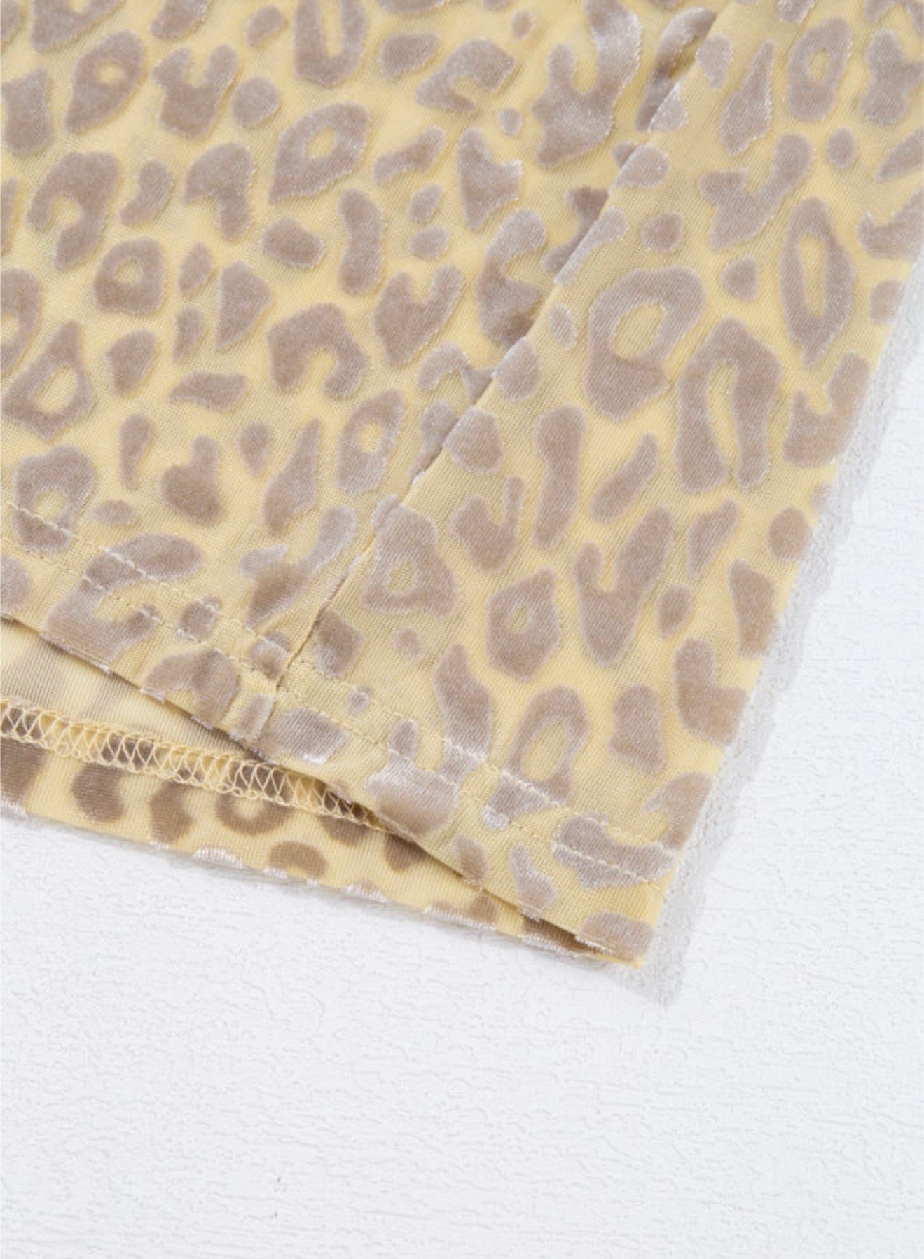 Beige Textured Animal Print Blouse with Elastic Neckline and Cuffs