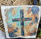 FFC Fall Watercolor Style Background T Shirt with Black Rugged Cross Design