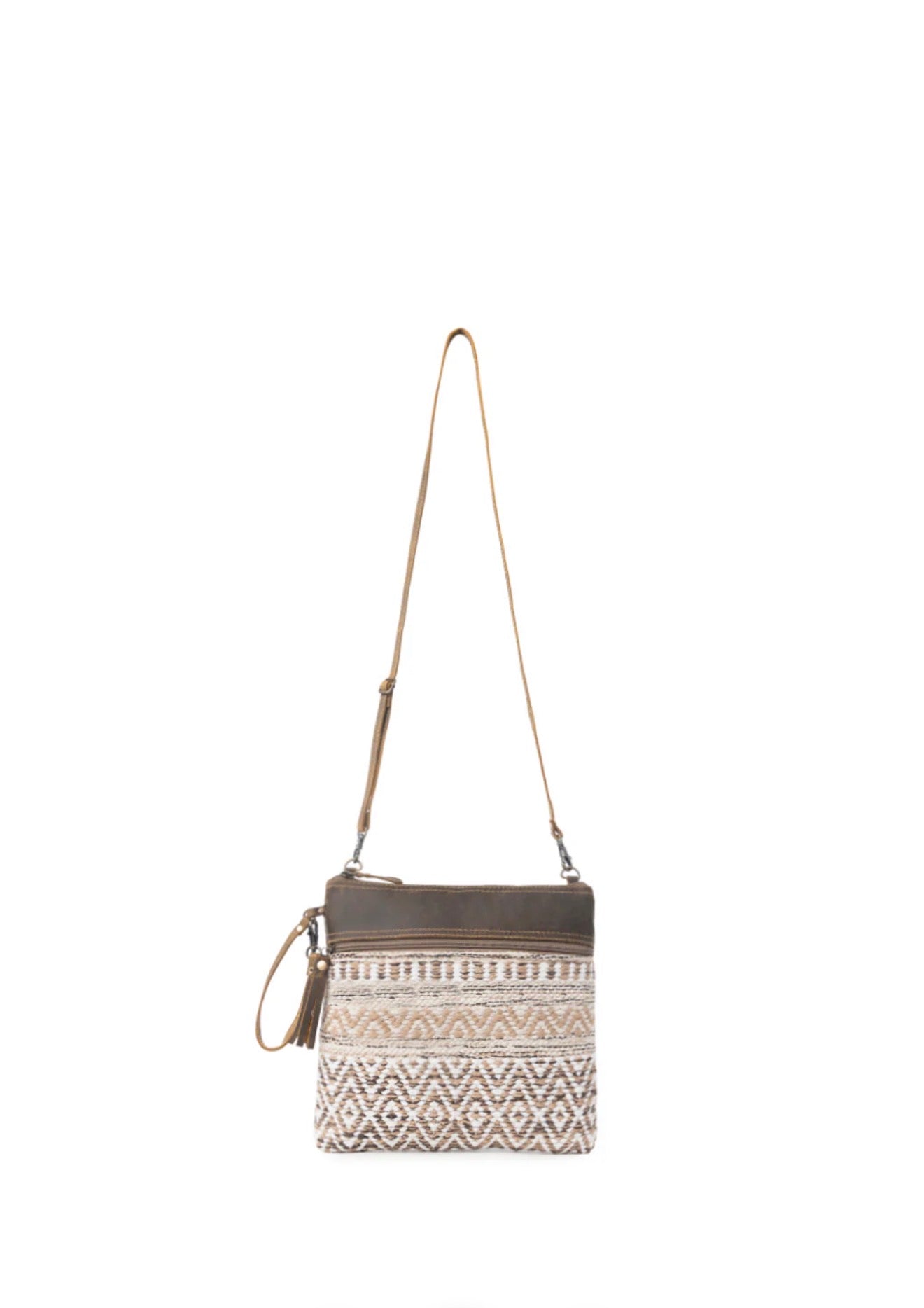 MY11 MYRA BRAND Contentment Woven Design Bag with Removable Shoulder Strap and Exterior Zip Closure Pocket