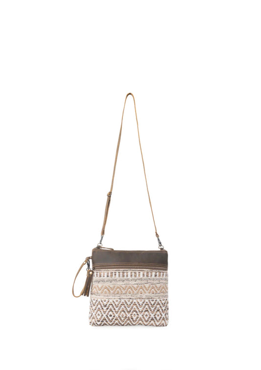 MY11 MYRA BRAND Contentment Woven Design Bag with Removable Shoulder Strap and Exterior Zip Closure Pocket