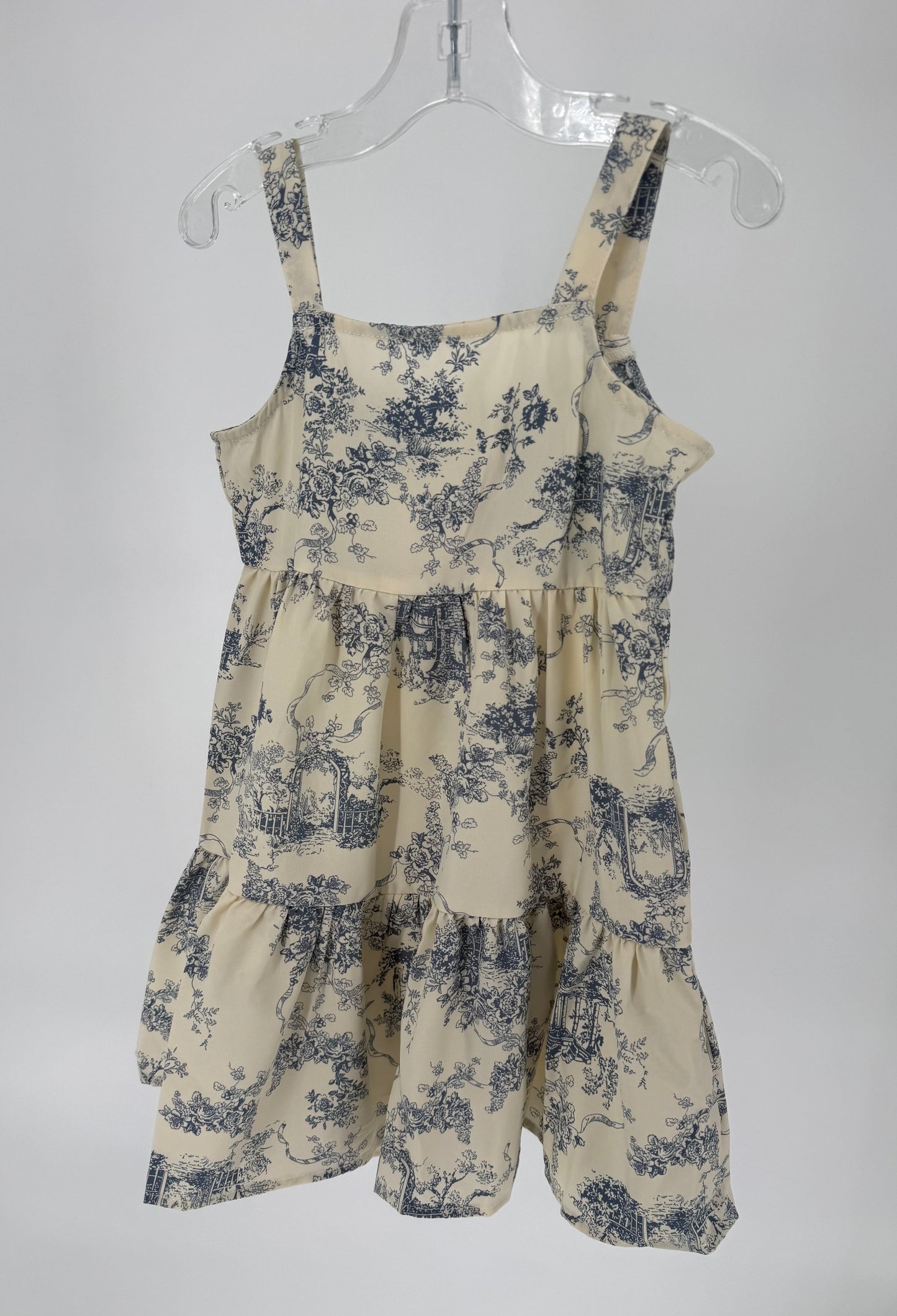 CH17 Children's Blue Toile Print Ruffle Hem Tier Dress