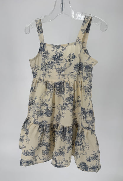 CH17 Children's Blue Toile Print Ruffle Hem Tier Dress