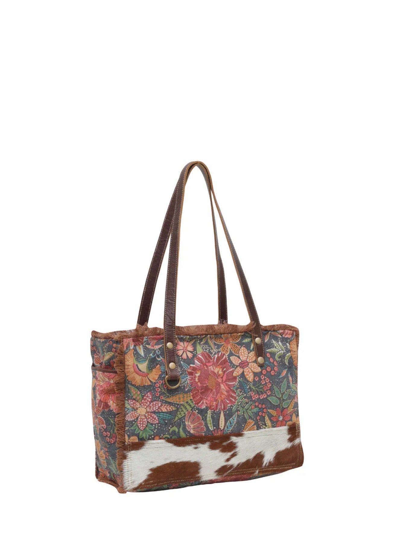 MY13 MYRA BRAND Unique Patchwork Style Double Strap Shoulder/Tote Bag with Real Cow Hair Detail