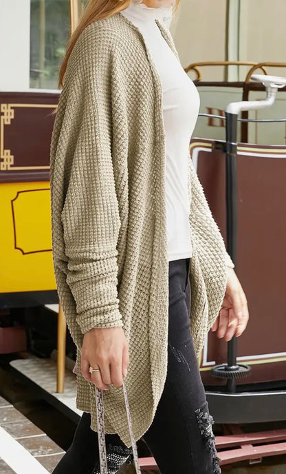 Ivys Gifts & Boutique FR34 textured fabric open front cardigan with dolman sleeves, stylish and cozy for casual wear.