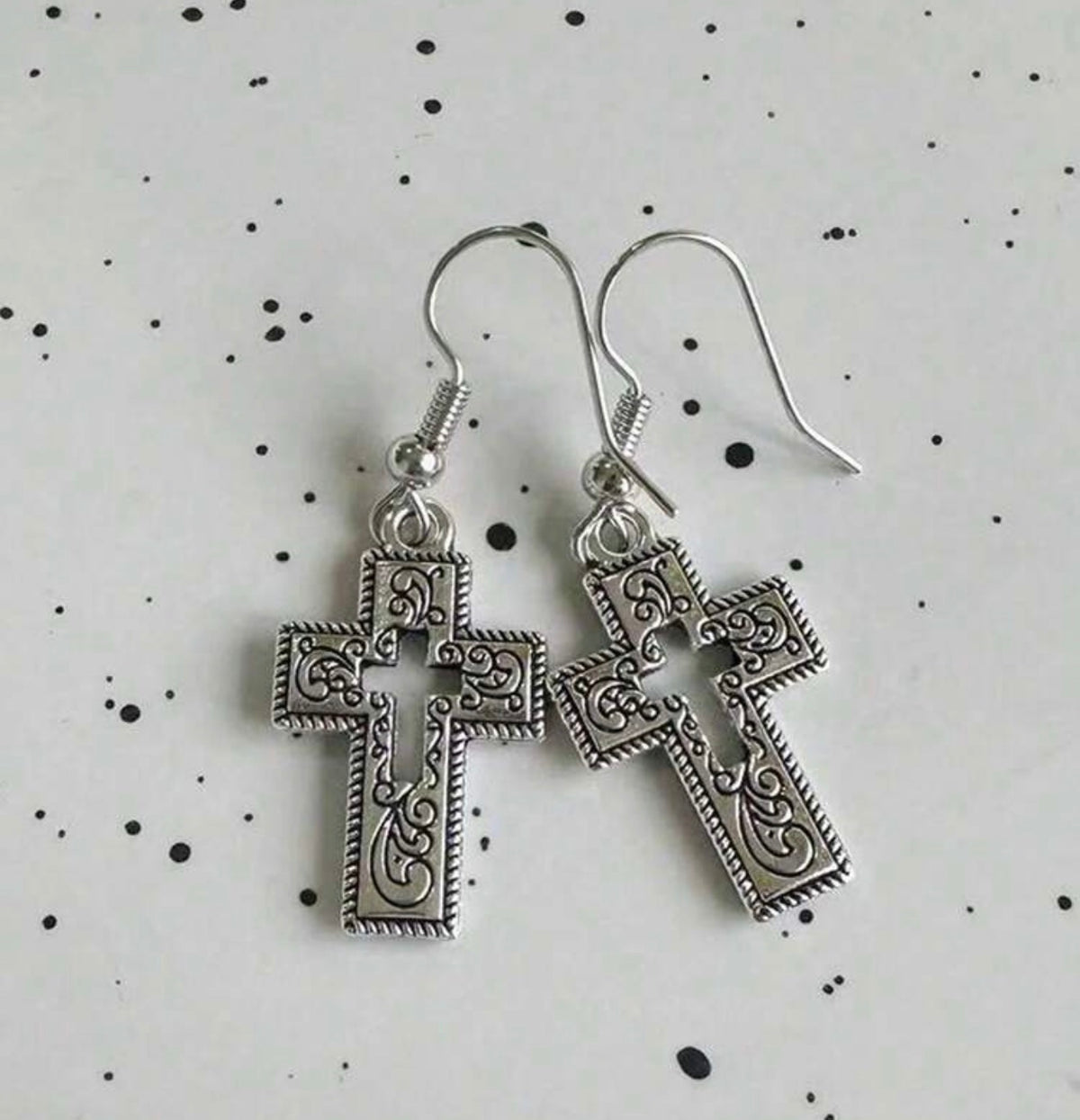 WCS Western Style Silver Cross Earrings