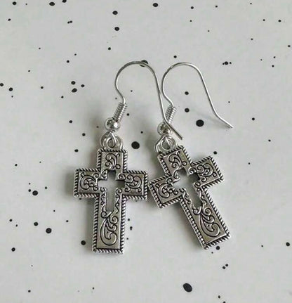 WCS Western Style Silver Cross Earrings