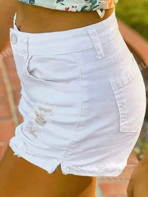 White Denim Slightly Distressed Shorts