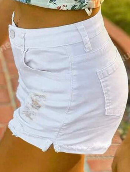 White Denim Slightly Distressed Shorts