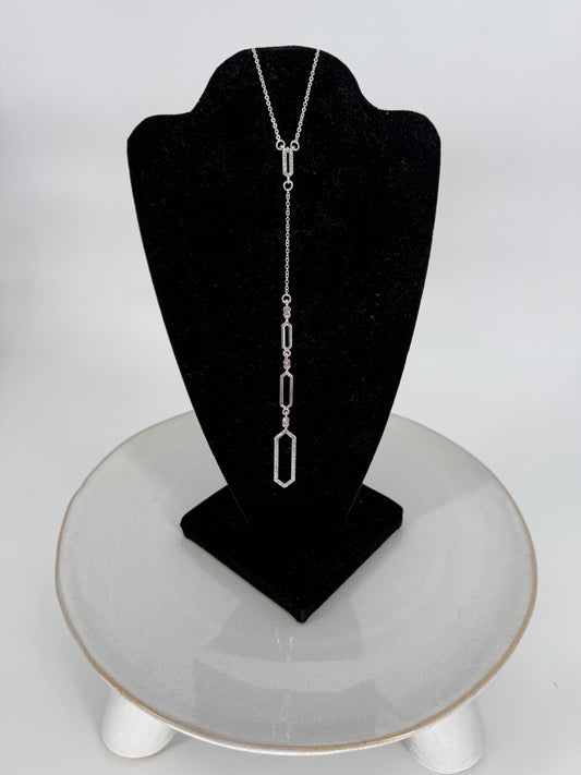 Trezo Silver Drop Style Necklace with Rhinestones