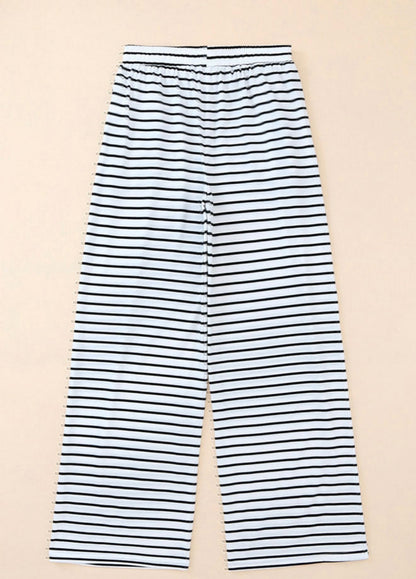 Black and White Stripe Drawstring Pants