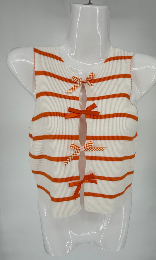 Orange and White Bow Detail Sweater Top