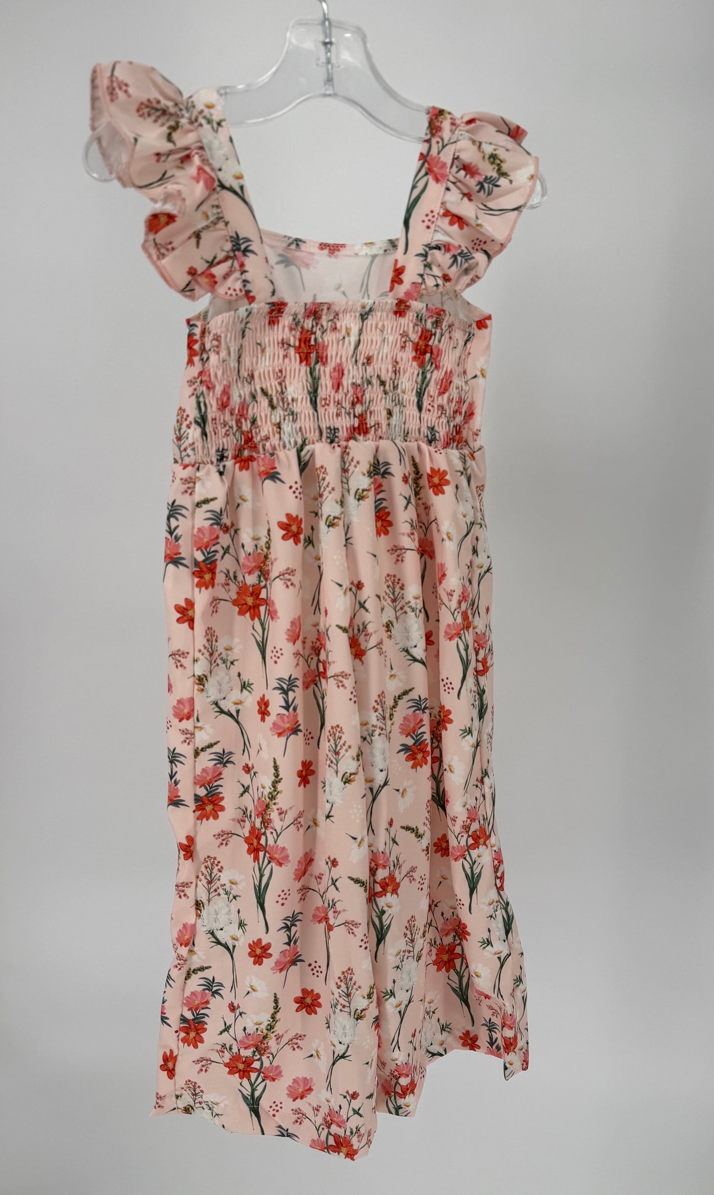 CH16 Toddler Children's Floral Print Wide Leg Jumpsuit with Bow Accent and Elastic Back Bodice