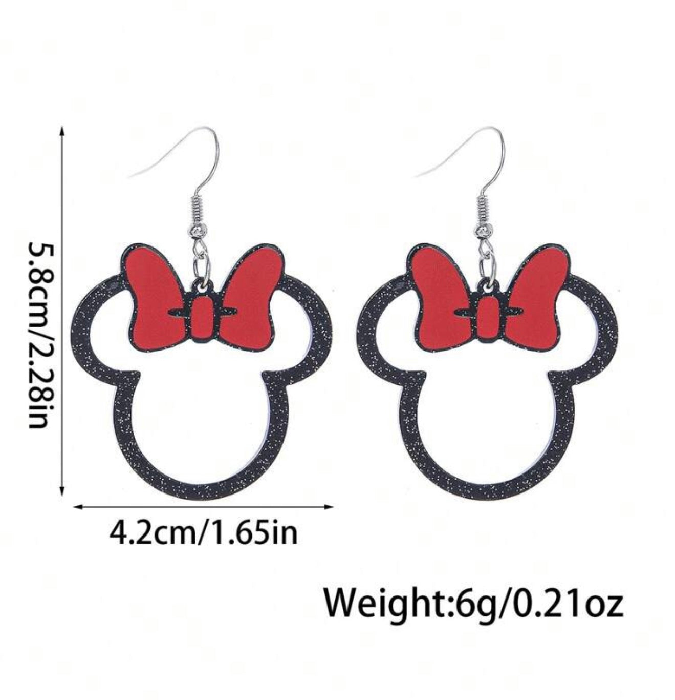 Minnie Mouse Style Earrings with Red Bow