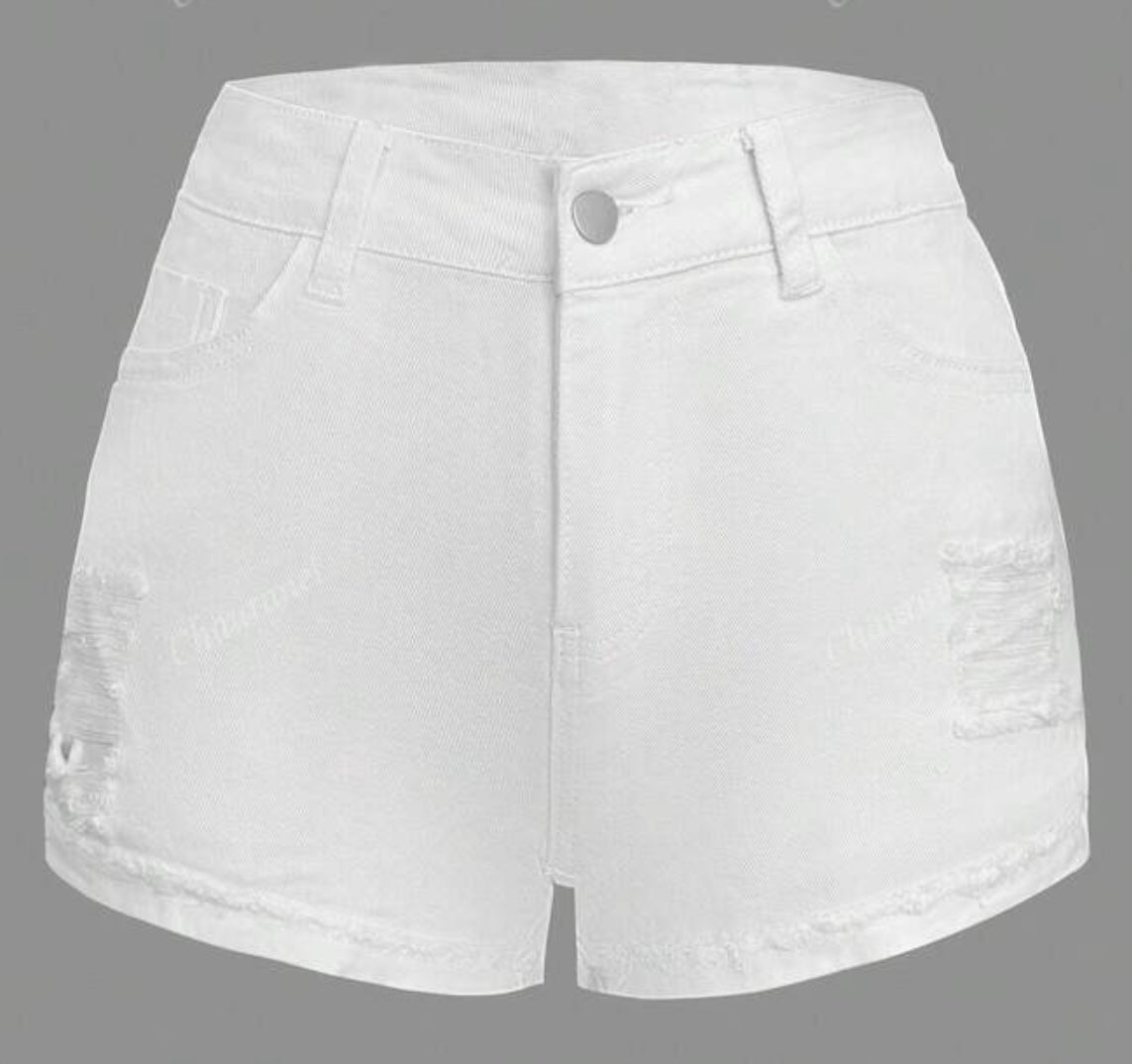 White Denim Slightly Distressed Shorts