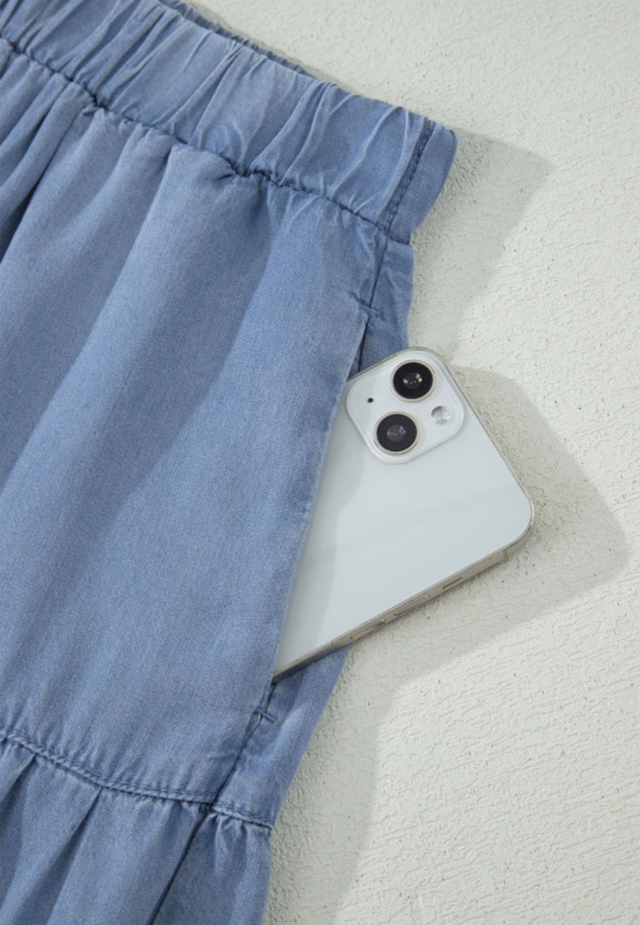 MLDS Denim Maxi Skirt with Ruffle Hem and Elastic Waistband