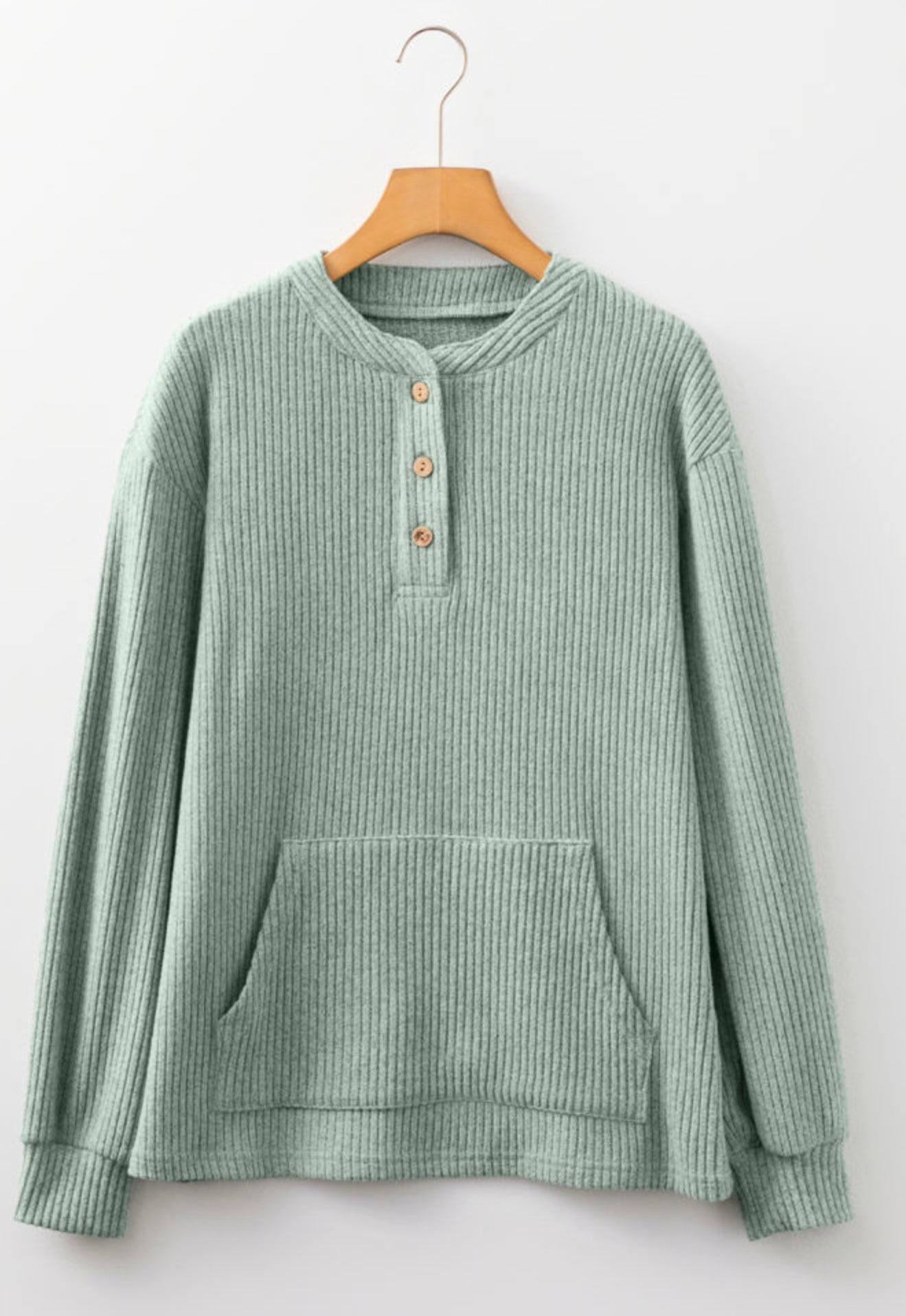 A66 Misty Aqua Green Henley with Pouch Pocket - Ivy's Gifts & Boutique