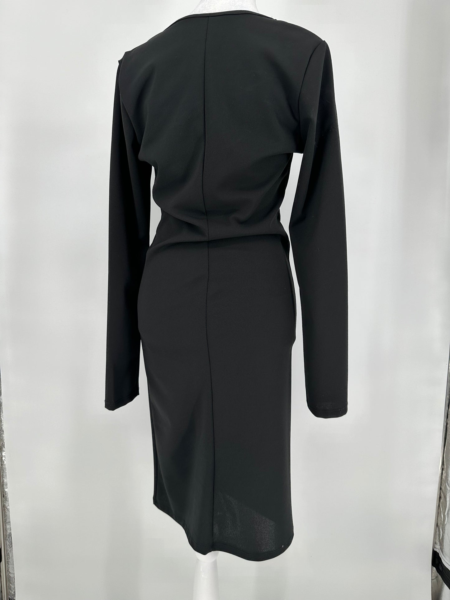 Black Long Sleeve Dress with Diagonal Shoulder Ruffle