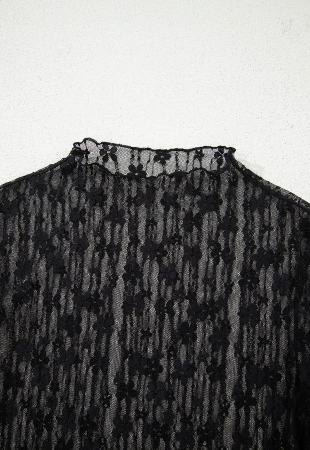 A62 Black Sheer Lace Long Sleeve with Flower Design - Ivy's Gifts & Boutique