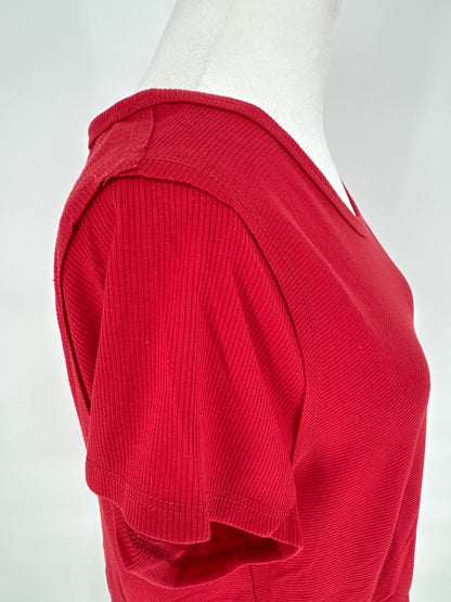Red Umgee Ribbed Knit Top with Ruffled Bottom