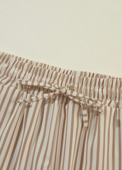 Khaki striped wide leg, drawstring pants