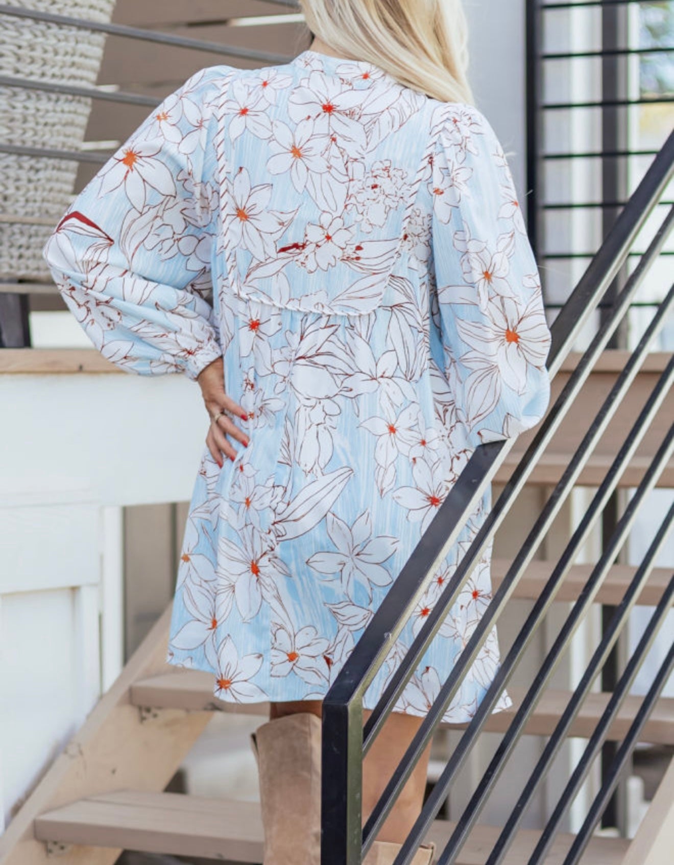 A13 Floral Print Spring Blue Dress