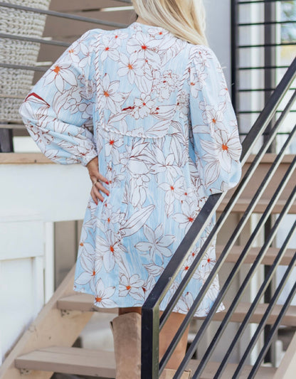 A13 Floral Print Spring Blue Dress