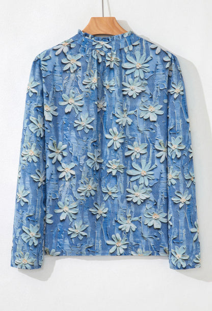 A17 Blue Floral Print Blouse