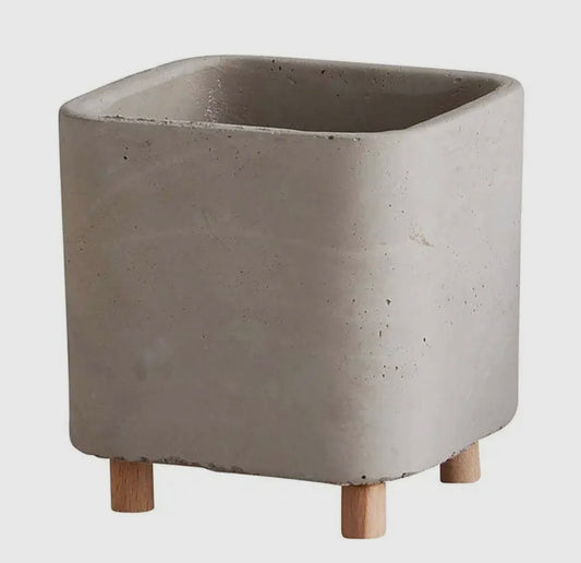 Gray Concrete Planter with Wooden Feet