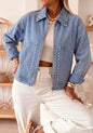 MLDJ Medium Wash Zip Closure Denim Jacket with Pearl Embellishments