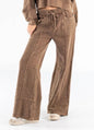 Brown washed panel pants and cropped snap sweatshirt top by Ivy's Gifts & Boutique, casual and comfortable fashion outfit.