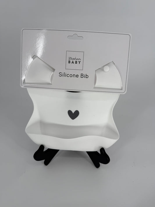 White Silicone Bib with Heart