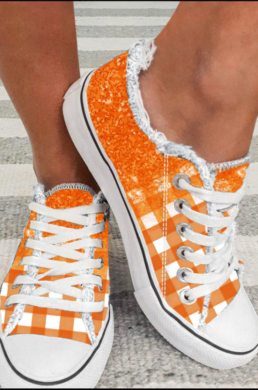 A68 Orange and White Checked Sneakers - Ivy's Gifts & Boutique