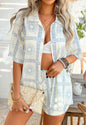 2 pc Cream Short Set with Blue Sun Design