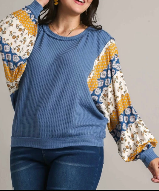 Umgee Bandana Dolman Sleeve Waffle Weave Top