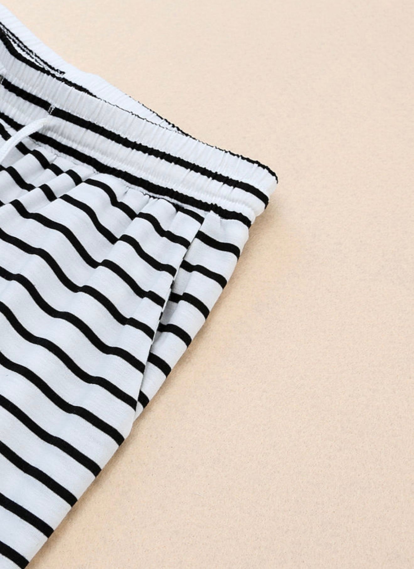 Black and White Stripe Drawstring Pants