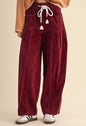 MLCP Burgundy Loose Fit Trendy Pants with Elastic Drawstring Waist
