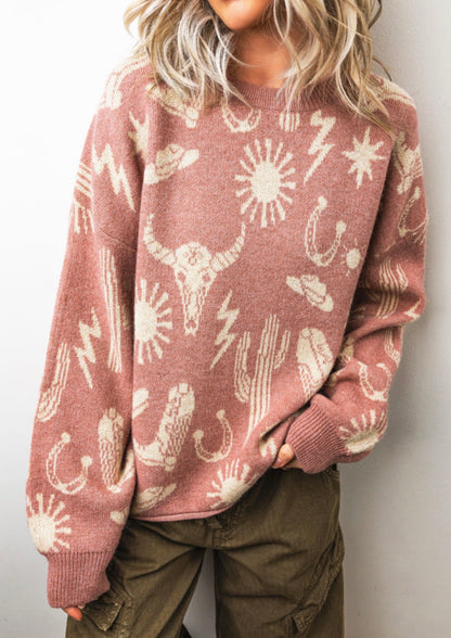 MLWP Mauve Soft Sweater with Western Print Details
