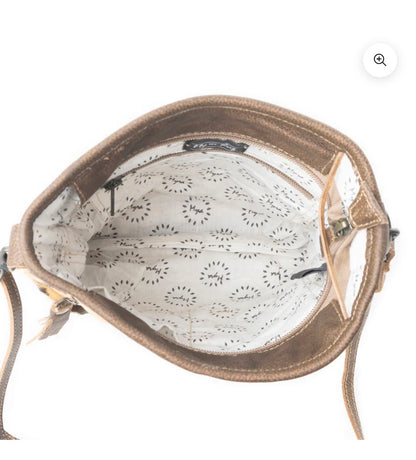 MY15 MYRA BRAND Feisty Leather and Hairon Bag with 2 Outer Zip Closure Pockets and Adjustable Shoulder/Crossbody Strap