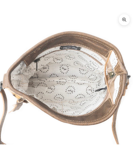 MY15 MYRA BRAND Feisty Leather and Hairon Bag with 2 Outer Zip Closure Pockets and Adjustable Shoulder/Crossbody Strap