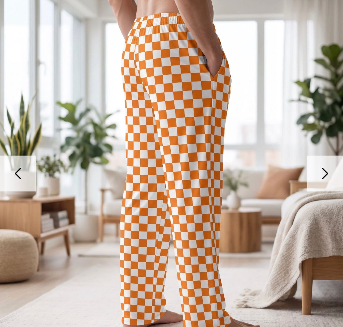 OWLP Orange and White Checkered Brief Insanity Lounge Pants in the Softest Fabric Ever