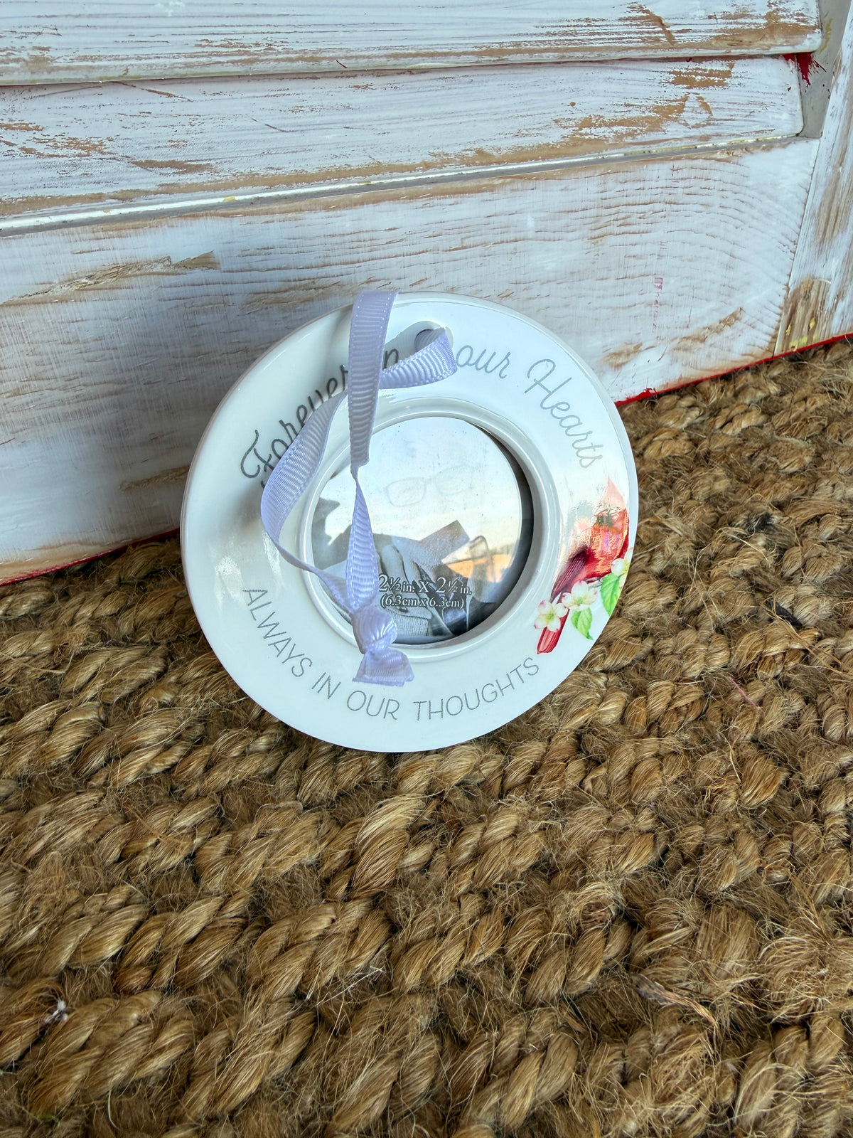 FHOM Forever In Our Hearts… Always in Our Thoughts Round Ornament Frame with Cardinal Detail