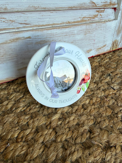 FHOM Forever In Our Hearts… Always in Our Thoughts Round Ornament Frame with Cardinal Detail