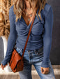Blue Long Sleeve Top with Twist Design Neckline