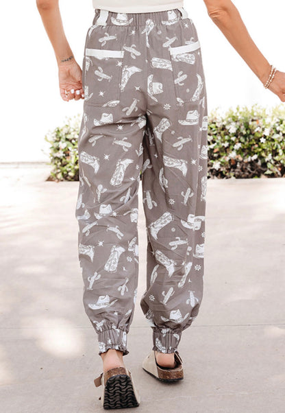 MLRD Rodeo Print  Jogger Style Pants with Cargo apocets and Tie Details